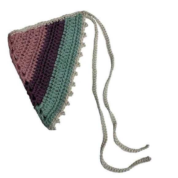 Multicolor Crochet Triangle Bandana Headscarf Handcrafted Handmade Cotton Boho - Picture 7 of 14